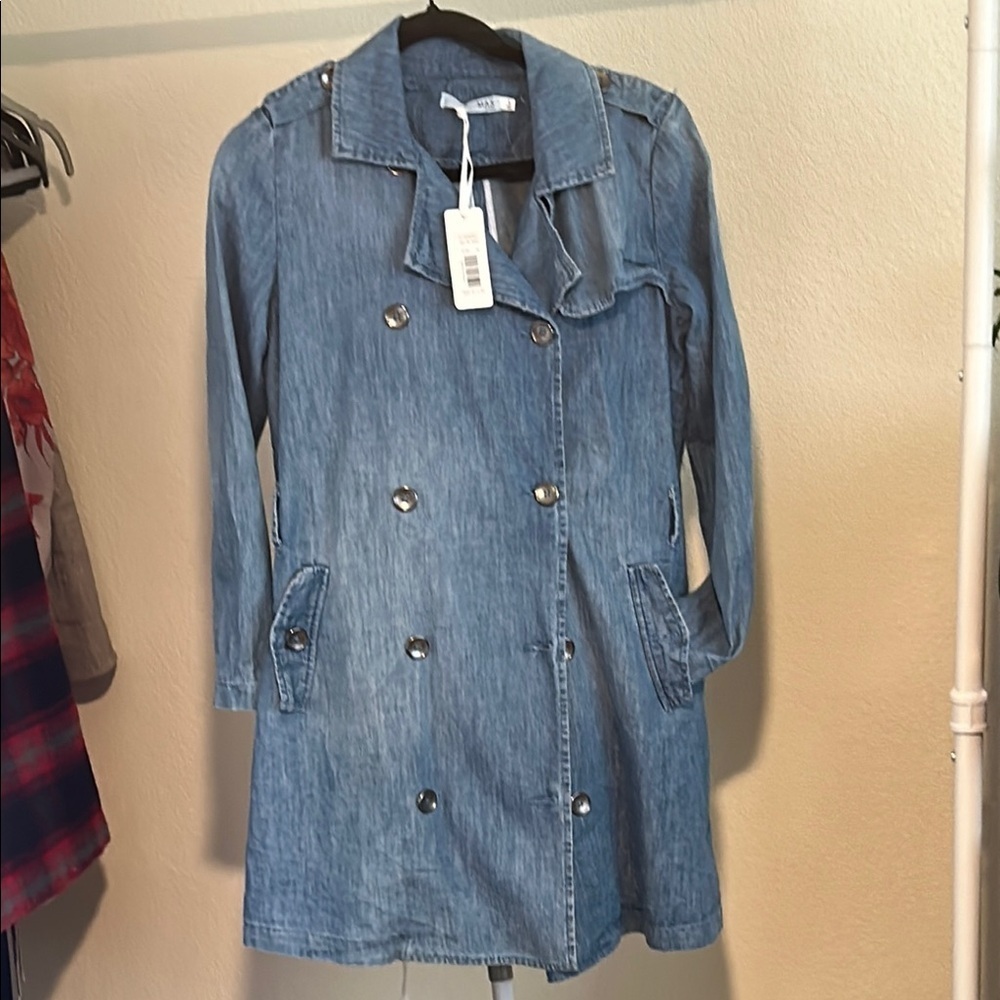 MAX JEANS BY MAX STUDIOS (NEW) MILITARY DOUBLE BREASTED TRENCH COAT SZ S